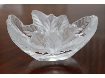 Lalique Frosted Glass Crystal Leaf Bowl