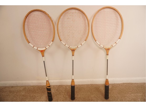 Trio Of Vintage Silver Flash Competition Badminton Rackets
