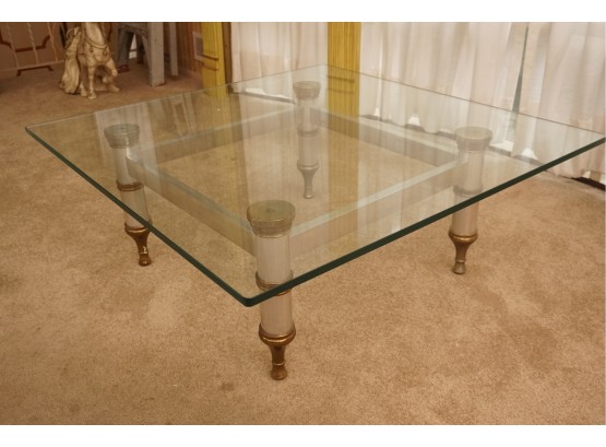 Brass Footed Glass Top Coffee Table 40 X 40 X 16