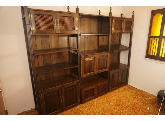 Large 3 Piece Mid Century Oak Sectional Shelf Cabinet 103 X 16 X 84 1/2