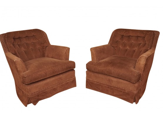 Pair Of Vintage Fabric Swivel Armchairs 29 X 33 X 30