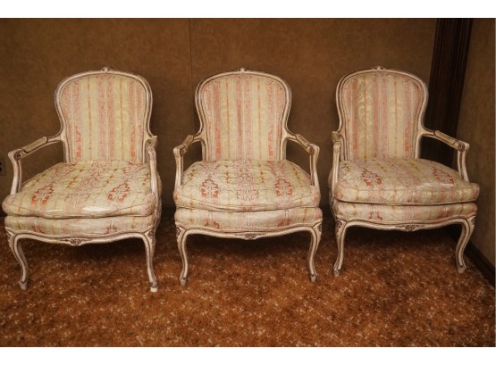 Trio Of Antique Fabric Armchairs For Restoration (READ) 27 X 28 X 36