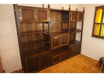 Large 3 Piece Mid Century Oak Sectional Shelf Cabinet 103 X 16 X 84 1/2