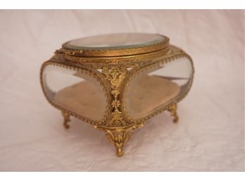 Vintage Brass Footed Jewelry Casket With Original Padding