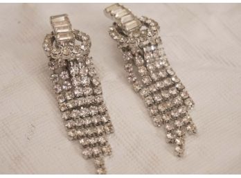 Vintage Pair Of Clip On Rhinestone Earrings