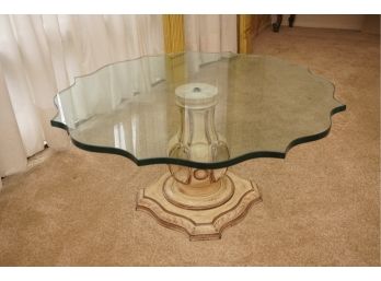 Beautiful Glass Top Table With Faux Stone Base 35 X 35 X 17
