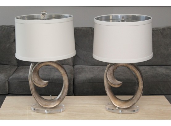 Pair Of John Richard Swirl Accent Lamps With Lucite Bases 28 1/2 Inches Tall  Paid $1395