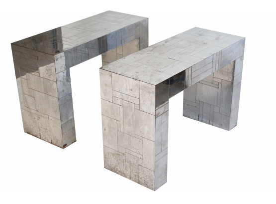 Paul Evans 'Cityscape' Signed Matching Pair Of  Mirrored End Tables For Restoration