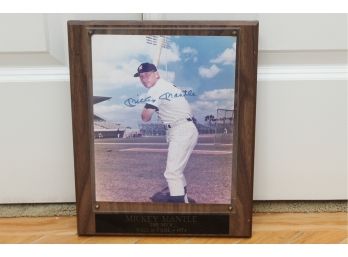 Signed Mickey Mantle Photo Plaque 11 1/2 X 15 1/2