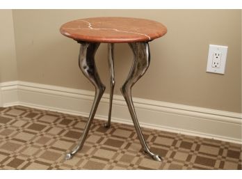 Silas Seandel Style Marble Top Gueridon Side Table Featuring Chrome Hoof Foot Legs