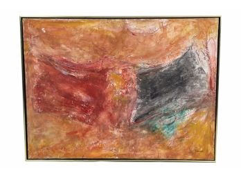 Large Abstract Oil On Canvas Signed Bocuar 37 X 49