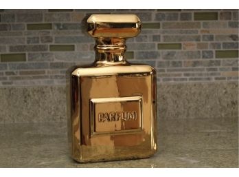 Gold Colored Decorative 'Parfum' Bottle Coin Bank (Missing Plug)