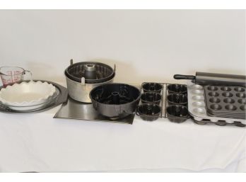 Baking Supplies Including Cake Molds, Pans, Rolling Pin & More