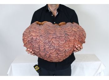 Large Ruffled Heart Shaped Vase Marked 'KMO 65'