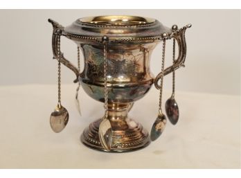 Silver Plated Footed Caviar Server With Spoons