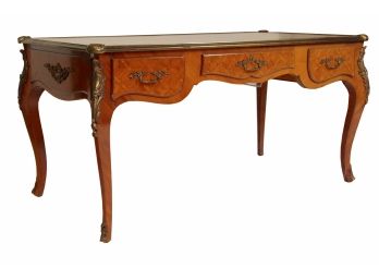 French Louis XV Style Trouvailles Inc. White Leather Top Desk With Brass Accents (See Details) 63 X 32 X 31