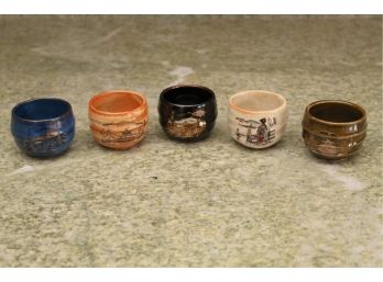 Set Of 5 Hand Painted Asian Sake Cups