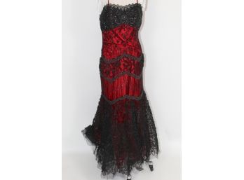 Red & Black Bead/Sequin Lace Dress
