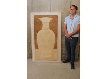 Huge Mixed Media Vase Art Signed Brioni 35.5 X 62.5