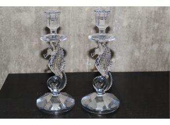 Pair Of Waterford Crystal Seahorse Candle Holders