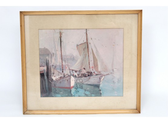Signed Watercolor Sail Boat Framed  24.5 X 21.5