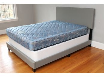 Modern Gray Leather Queen Bed Frame (Mattress & Box Spring Not Included) Headboard = 64 X 47