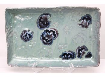 Karen Ford Fiber Art Platter Turquoise With Navy Accents