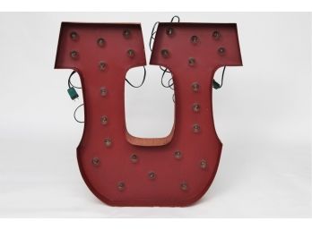 Light Up Tin Letter 'U' Sign Tested & Working 24' Tall