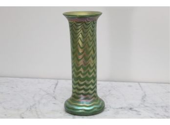 Signed Lindberg Studios Green Art Glass Vase