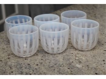 Set Of 6 White Striped Drinking Glasses