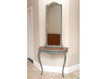 Lovely Green Entryway Table & Mirror (Table 35 X 16 X 33, Mirror 22 X 52)