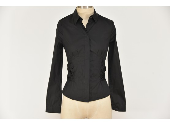Prada Black Button Down Shirt With Rear Bow Tie - Size 38 (GCC37)