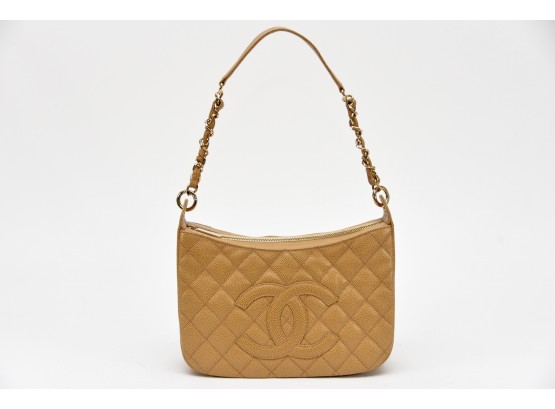 Chanel Beige Quilted Shoulder Bag With Authenticity Card Dust Bag And Box (GCB31)