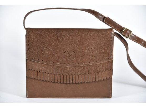 Valentino Brown Leather Fringe Cut Shoulder Bag (GCB26)