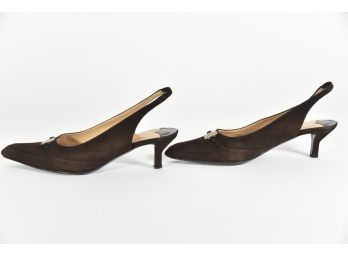 Chanel Slingback Classic Dark Brown Womans Size 37 (GCS2)