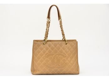 Chanel Quilted Stitch Beige CC Shoulder Bag (GCB43)