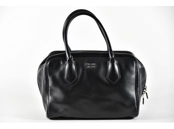 Prada Medium Black Soft Calf Leather With Pink Inside Bag And Authenticity Card And Dustbag (GCB6)