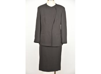 Armani Collezioni Pinstripe Grey Skirt Suit - Size 8 (GCC5)