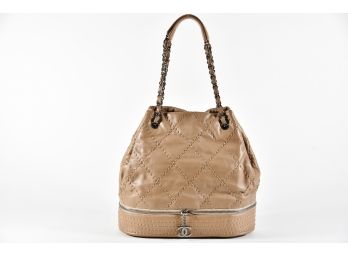 Chanel Camel Beige Drawstring Expandable Bag With Authenticity Card And Dustbag (GCB5)