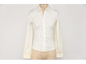 Prada White Button Down Shirt With Rear Bow Tie - Size 38 (GCC38)