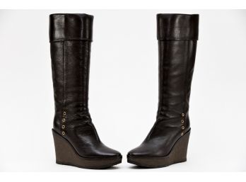 YSL Yves Saint Laurent Cervo Chocolate Boots - Size 37 (GCS29)