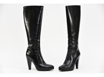 Prada Calzatore Donna Seta Calf Height Black Boots  - Size 37 (GCS28)