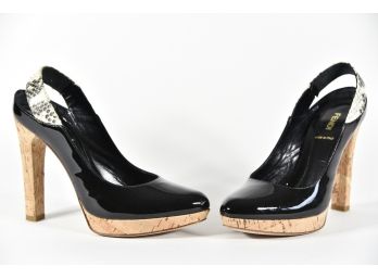 Fendi Decollete Cork Black Python Strap Shoes - Size 37 (GCS32)