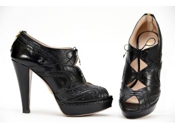 Prada Calzatore Donna Vitello Nero Black Shoes - Size 37 (GCS18)