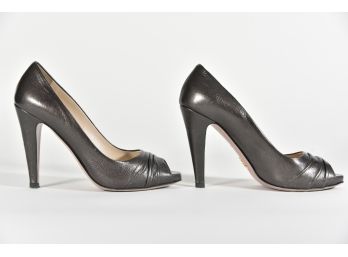 Prada Calzature Donna Ribes Brown Leather Peek Toe Womans Size 37 (GCS10)