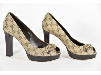 Original Gucci Monogram Napa Charlotte Beige Ebony Coco Shoes  Womans Size 37 Like New (GCS8)