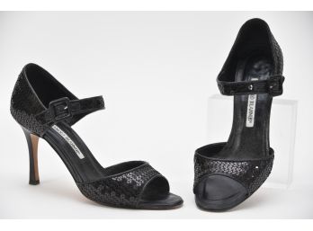 Manolo Blahnik Caldo Fabric Black Sequined Shoes - Size 36.5 (GCS38)