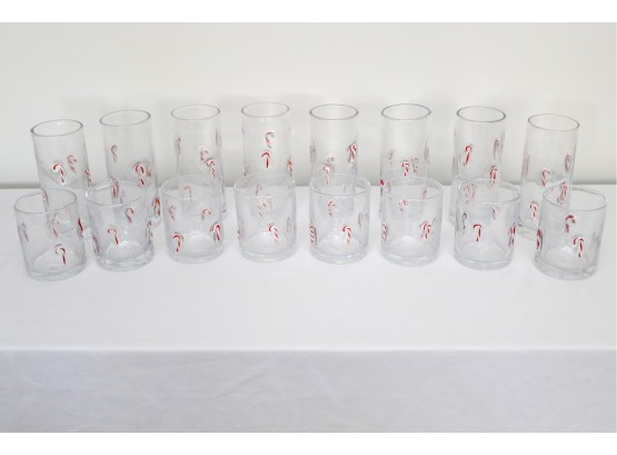 Crate & Barrel Candy Cane Glassware 16 Pieces