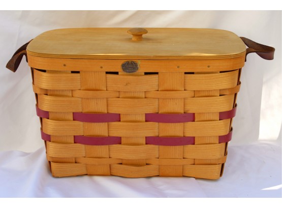 Vintage Peterboro Basket Co. Leather Handle Basket 17.5 X 11.5 X 11