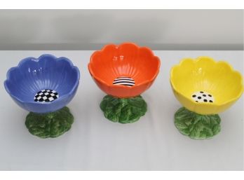 Trio Of Carol Eldridge Floral Pedestal Dishes